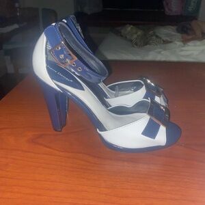 Pierre Dumas Blue and White Strappy Heels